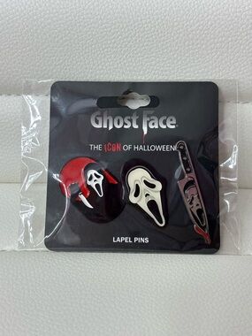 Ghost Face Halloween Lapel Pin Set - Red, White, Black